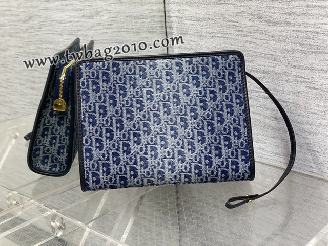 Dior专柜新款迪奥高仿原单Oblique丹宁蓝帆布手拿包男士手包 djfk1566
